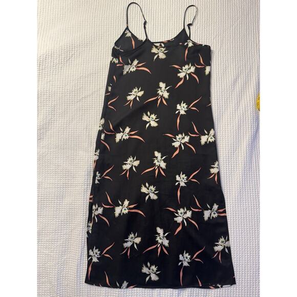 J. Crew Black Floral Tank Dress Side Slit Adjustable Straps Midi Whimsy Goth - Picture 6 of 6